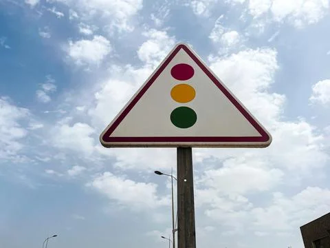 Traffic Light warning triangle sign Foto stock