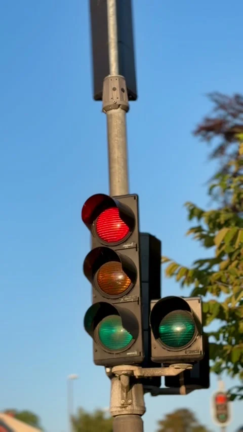 Traffic lights against blue sky Vidéo 340478755