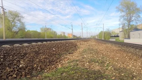 Traffic lights and train in the spring timelapse Stock Footage 82988149