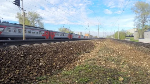 Traffic lights and trains in the spring timelapse Stock Footage 87223613
