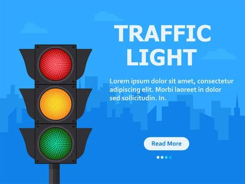 Traffic lights banner on blue background. Vector stock illustration. Illustrazione stock