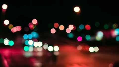 Traffic Lights Blurry at Night Stock Footage 93862808