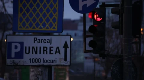 Traffic Lights Bucharest Romanian Sunset Dusk Video stock 47479692