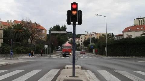 Traffic lights in the center of the intersection in Dubrovnik Stock Footage 41882612