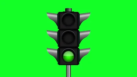 Traffic lights changing isolated on green background Stock Footage 138281589
