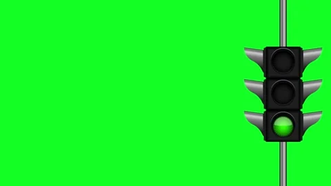 Traffic lights changing isolated on green background Stock Footage 138281594
