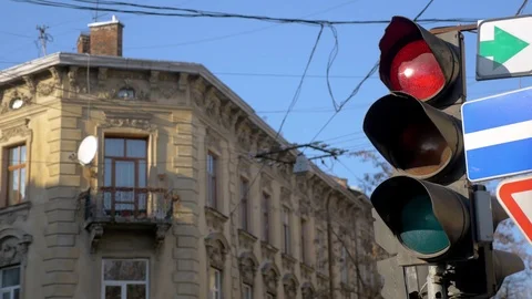 Traffic lights in the city Stock Footage 104629841