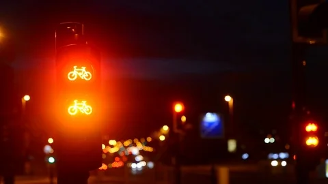 Traffic lights for cyclists on the leeds cycle super highway uk Stock Footage 81814286