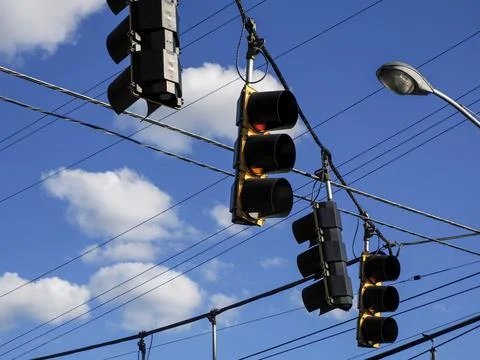Traffic lights detail at intersection 写真素材