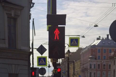Traffic lights glowing red. Stock Photos