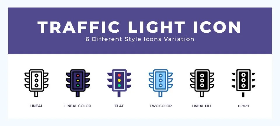 Traffic lights icon set with different styles. Design elements for logo. Ve.. Stock Illustration