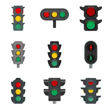 Traffic lights icon set, flat style Stockillustratie