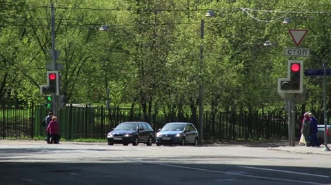 The traffic lights at the intersection Stock Footage 52964786