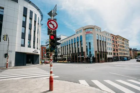 Traffic lights at the intersection Route d'Arlon in Luxembourg city Stock Photos