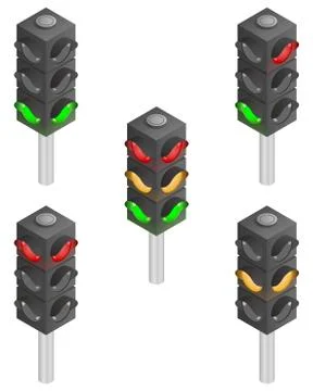 Traffic lights isometry. A device for regulating the movement of vehicles on the イラスト素材