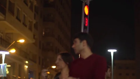 Traffic Lights At Night Stock Footage 74598127