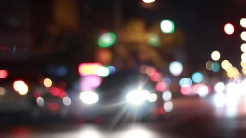 Traffic lights, night traffic that blur Stock Footage 83418609