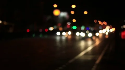 Traffic lights, night traffic that blur Stock Footage 86978080