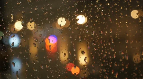 Traffic lights outside the wet window. Stock Footage 68399482