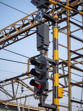 Traffic lights to regulate train traffic. Stock Photos