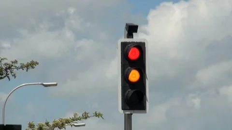 Traffic Lights Sequence Red to Amber to Green Stock Footage