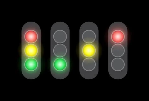 Traffic lights set lightning on black background Stock Illustration
