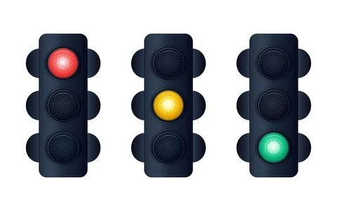 Traffic lights set with red yellow and green signals for road safety vector Stock Illustration