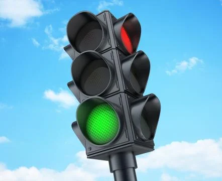 Traffic lights on sky background (done in 3d) Ilustración de archivo