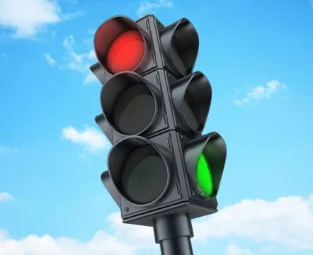 Traffic lights on sky background (done in 3d) Stockillustratie