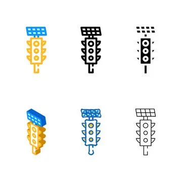 Traffic lights with solar panel color icon vector concepts Stock Illustration