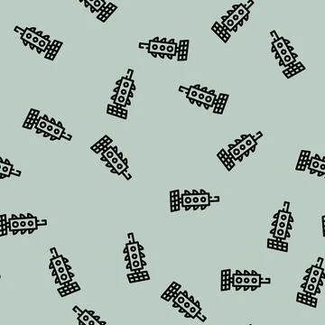 Traffic lights with solar panel line vector seamless pattern Stock Illustration