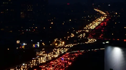 Traffic Lights Traffic Jam Crowded road from above at night Stock Footage 123772937