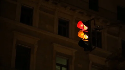 Traffic Lights Turning Switching Colors Night Time Stock Footage 128490301