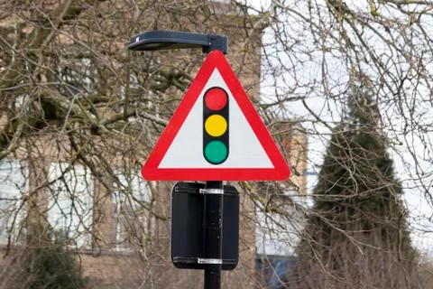 Traffic lights warning triangle sign Stock Photos