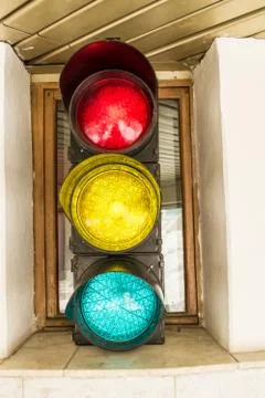 Traffic Lights in a Window. Stock Photos