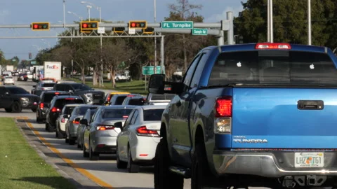 Traffic Lines Up at Red Light Stock Footage 171192209