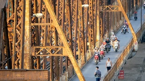 Traffic on Long Bien Bridge Stock Footage 117516734