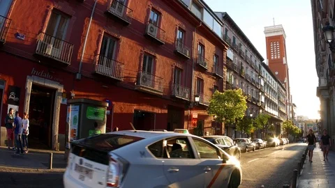 Traffic in Madrid in the sunset Stock Footage 75450024