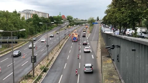 Traffic Management Warning Trailer A100 Motorway Berlin Feuerbachstrasse Bridge Stock Footage 342529132