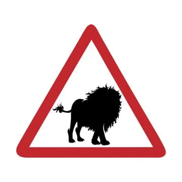 Traffic mark caution lion on white bakground. Stock Illustration