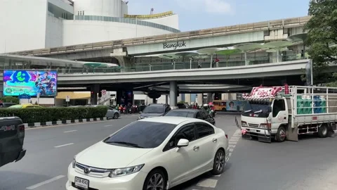 Traffic at MBK Center - Point of view from street cars, truck and motorcycles Stock Footage 171916446