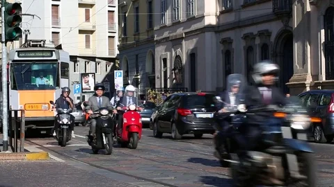 Traffic in Milan with tram Stock Footage 79689845