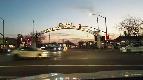 Traffic at the Modesto Arch Stock Footage 170728759