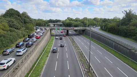 Traffic on motorway surrounded with trees Video stock 164822252