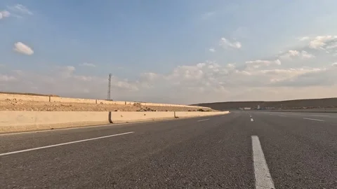 Traffic Movement Across Cairo Ain Sokhna Desert Highway Toward Red Sea Coastal Stock Footage 329959146