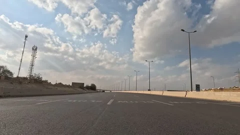 Traffic Movement Across Cairo Ain Sokhna Desert Highway Toward Red Sea Coastal Stock Footage 329970270