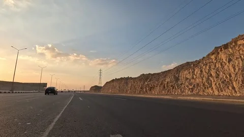 Traffic Movement Along Cairo Ain Sokhna Desert Highway Toward Red Sea Coastal Vidéo 329969353