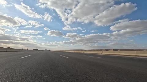 Traffic Movement Along Cairo Ain Sokhna Desert Route With Cars Trucks and Buses Stock Footage 330037539
