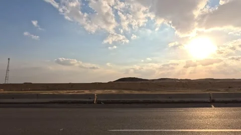 Traffic Movement Through Cairo Ain Sokhna Desert Highway Connecting Cairo Stock-Footage 330015020