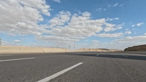 Traffic Movement Through Cairo Ain Sokhna Desert Highway Toward Red Sea Coastal Stock-Footage 330029794